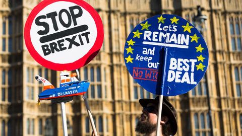 Un activista proeuropeo protesta ante el Parlamento de Westminster
