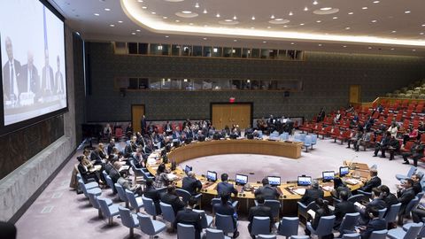 Fotograf�a de miembros del Consejo de Seguridad durante la intervenci�n del mediador de la ONU para el conflicto en Siria, Staffan de Mistura