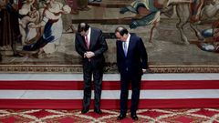 El presidente del Gobierno, Mariano Rajoy, junto con el de Francia, Fran�ois Hollande.