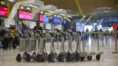 Carritos para transportar maletas en la terminal T4 del aeropuerto de Barajas (Madrid)