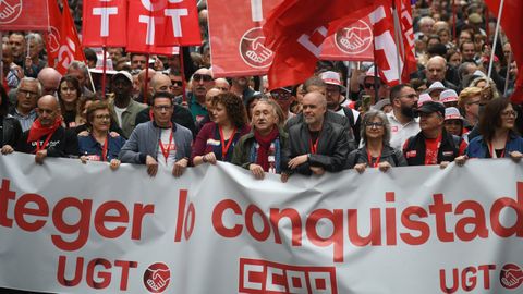 La aplicación de la rebaja de la jornada laboral fue una de las reivindicaciones sindicales el 1 de mayo, con manifestaciones como esta de Madrid