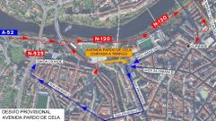 Desv�os habilitados durante el corte de la avenida Pardo de Cela.