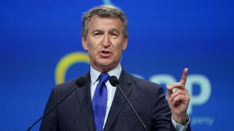 El presidente del PP, Alberto Núñez Feijoo, en la clausura del congreso del Partido Popular Europeo (PPE) en Valencia.