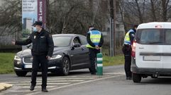 Agentes de las polic�as local y nacional en un control de movilidad en una de las entradas de Monforte a finales de enero