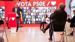 Snchez y Gabilondo, hoy domingo, en un acto electoral semipresencial en la sede del PSOE