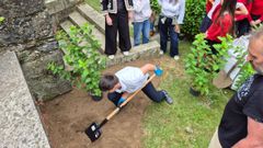 Alumnos de sexto de las Disc�pulas plantaron ayer especies ornamentales en el parque Ra��a Sof�a en Ferrol.
