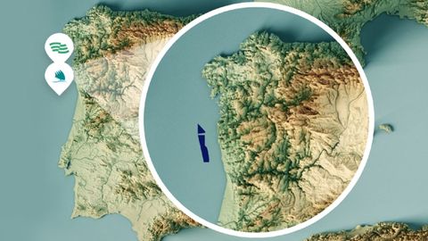 Localizacin y comparativa de tamao de los parques Juan Sebastin Elcano (en Espaa) y Creoula (en Portugal).