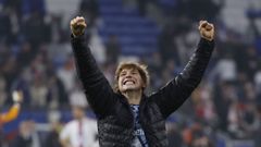 El jugador del Celta Fer L�pez, celebrando este jueves el pase del Celta a los cuarto de final de la Europa League.