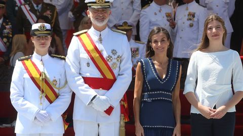 16-7-2025. La princesa Leonor, el rey Felipe VI, la reina Letizia y la infanta Sofía en los actos castrenses en Marín el día del Carmen