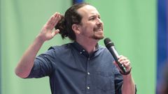Pablo Iglesias en un m�tin electoral en Getafe