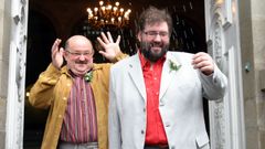 Ver�simo Pazos, en primer t�rmino, el d�a de su boda con Emilio Bern�rdez