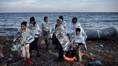Refugiados llegando a la isla de Lesbos