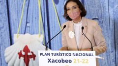 La ministra Reyes Maroto, presentando el plan para el Xacobeo, este viernes en Oviedo