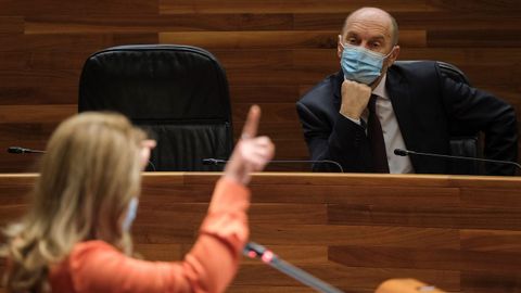  El vicepresidente del Principado Juan Cofi�o (d), atiende a la portavoz del PP, Teresa Mallada (i)