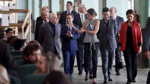 La reina Letizia a su llegada hoy en la antigua fbrica de Armas de La Vega para asistir a un homenaje al director estadounidense Martin Scorsese 