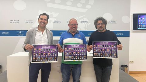 Jacobo Sutil, Csar Ferndez e Xon Mario na presentacin do programa  Circuto provincial de cine de vern 2025 .