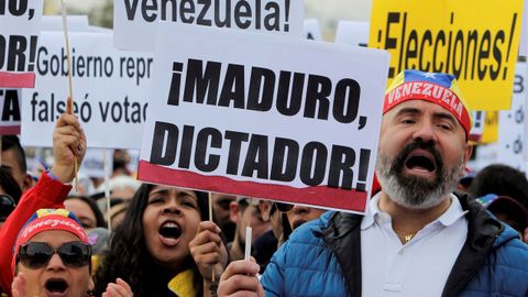 Imagen de la manifestaci�n convocada en Madrid en apoyo a la oposici�n a Maduro