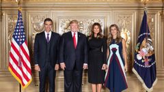 Pedro Sánchez y su esposa, recibidos en la Casa Blanca en el 2018.