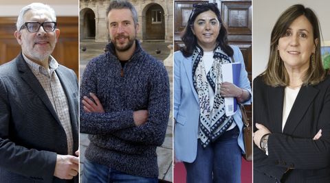 De izquierda a derecha: el alcalde de Lugo (PSOE), Miguel Fern&aacute;ndez; el teniente de alcalde (BNG), Rub&eacute;n Arroxo; la l&iacute;der del PP de Lugo, Elena Candia y la concejala no adscrita Mar&iacute;a Reigosa