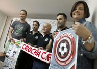 �ngel M�guez, Javier P�rez, Valent�n Pi�eiro, Roi P�rez y Eva Gigirey, ayer en la presentaci�n. 