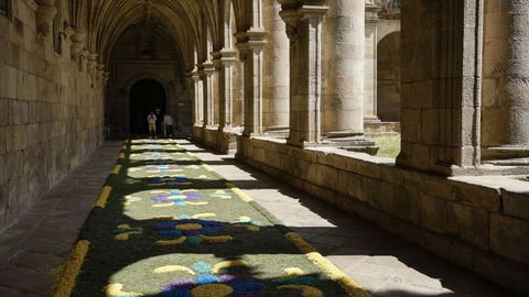 Celebracin del Corpus en Ourense. Alfombras florales en el claustro barrroco de Celanova.