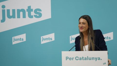 La portavoz de Junts en el Congreso, Mriam Nogueras, este mircoles en una rueda de prensa en Barcelona.