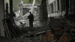 Una escuela en J�rkov destruida por el impacto de un cohete ruso.