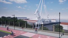 Verja met�lica que sustituir� la muralla, con el carril bici en la conexi�n con la avenida de Esteiro.