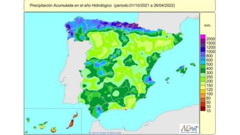 Mapa de las precipitaciones acumuladas registradas durante el año hidrológico