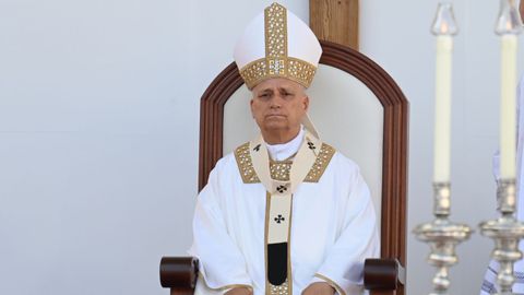 El Papa Le�n XIV durante la celebraci�n de la Santa Misa multitudinaria.