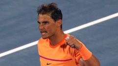 Nadal celebra un punto de los logrados ayer. 