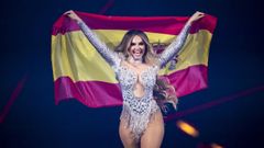 Melody, representante de España, en el desfile de banderas durante el ensayo general del Festival de Eurovisión 2025 celebrado en Basilea
