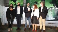 Santiago Abascal (en el centro), acompa�ado por candidatos a las elecciones gallegas, en un mitin en Mos antes de los comicios