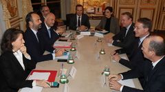 El primer ministro, �douard Philippe, durante su encuentro con las organizaciones sindicales y patronales