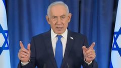 Fotograma del v�deo de Netanyahu, en el que la sombra del pliegue de su mano hace parecer que tiene un sexto dedo