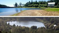 En julio el embalse de Castroagud�n apenas ten�a agua; la casa existente da la medida del llenado del espacio. Esta semana la imagen era muy distinta