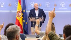 Miguel Tellado, este martes en la rueda de prensa en el Congreso an como portavoz popular. Desde este fin de semana ser el nuevo secretario general del PP