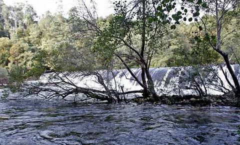 El elevado caudal se aprecia en los saltos del r�o, como en la presa de Bora, en la imagen.