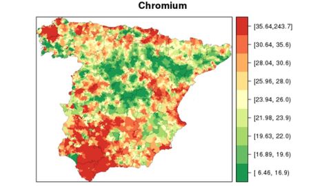 Distribuci�n del cromo en Espa�a