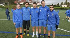 Campillo, Verd�, Kevin Presa, Capi y Borjas (de izq a dcha), ayer, acumulan m�s amonestaciones. 