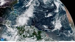 Imagen satelital actual en la que se puede observar a la tormenta tropical Melissa al sur de Jamaica