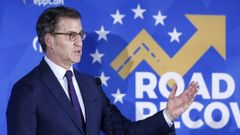 El l�der del PP, Alberto N��ez Feijoo, durante su intervenci�n en la conferencia del Partido Popular Europeo.