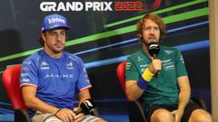 Fernando Alonso y Sebastian Vettel en rueda de prensa.