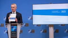Jens Stoltenberg, durante la conferencia de prensa en la que present� el informe anual de la OTAN del 2023.