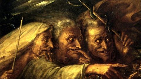 �Las tres brujas de Macbeth� (1827), �leo de Alexandre-Marie Colin. Colecci�n particular de Mr. and Mrs. Sandor Korein