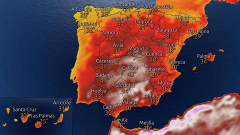 Mapa de Espa�a con las temperaturas de un d�a de julio de 2021