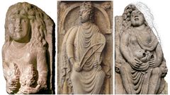 O rei David da fachada de Prater�as, con d�as representaci�ns de Betsab�: a muller con acios de uvas e a vi�va coa caveira de Ur�as