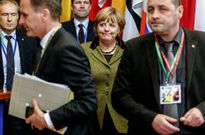 Merkel, ayer, tras el Consejo Europeo, que culmin� en acuerdo sobre los presupuestos.