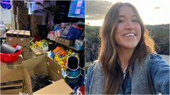 Candela junto a parte de la mercanc�a que recolectaron en Santiago y que ellos mismos llevaron hasta Valencia.