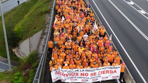Marcha de los trabajadores de Vesuvius entre la f�brica y la Junta General del Principado de Asturias en Oviedo